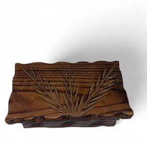 Vintage Wooden Decorative Box with Plant Carved Design